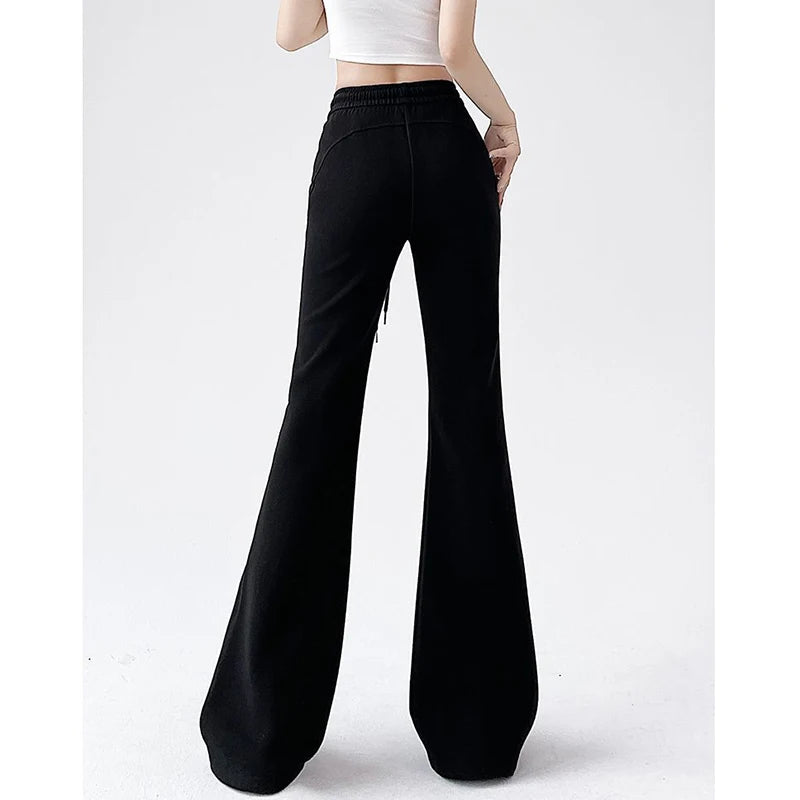 Women Classic High Waisted Flared Pants Lady Korean Drawstring Slim Fit Trousers Female Hot Sale Gray Casual Sweatpants