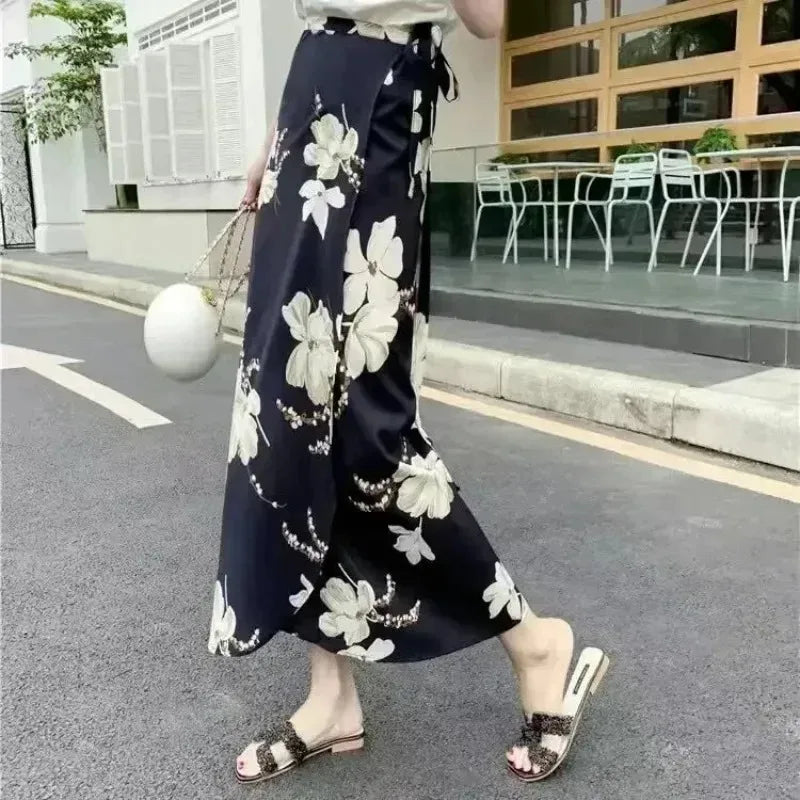 11 Colors Women's Summer High Waisted Lace-Up Sexy Wrap Midi Skirt Korean Trendy Beach Elastic Waist Solid All-Match Skirt