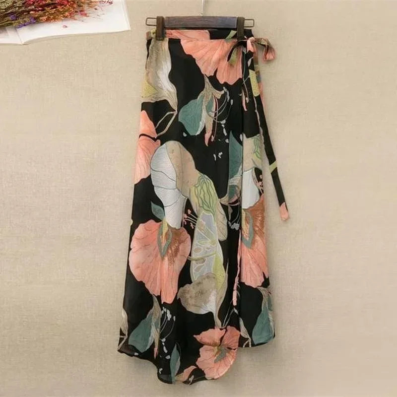 11 Colors Women's Summer High Waisted Lace-Up Sexy Wrap Midi Skirt Korean Trendy Beach Elastic Waist Solid All-Match Skirt