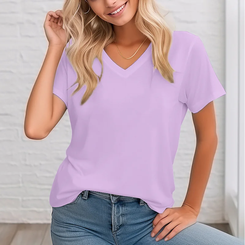 Women's short-sleeved T-shirt solid color design summer tops soft texture comfortable breathable personality daily wear