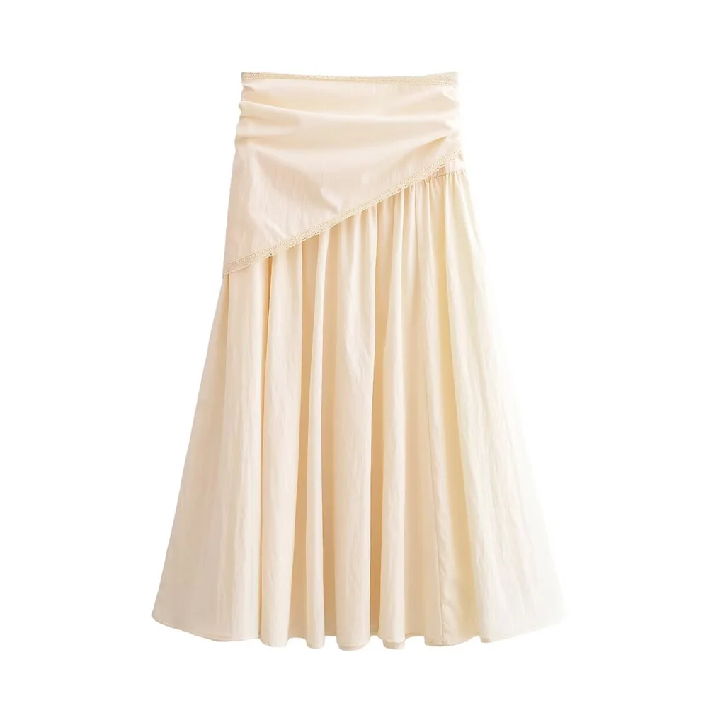 2026 new women's fashion spicy girl style high waisted A-line lace scarf decoration mid length skirt