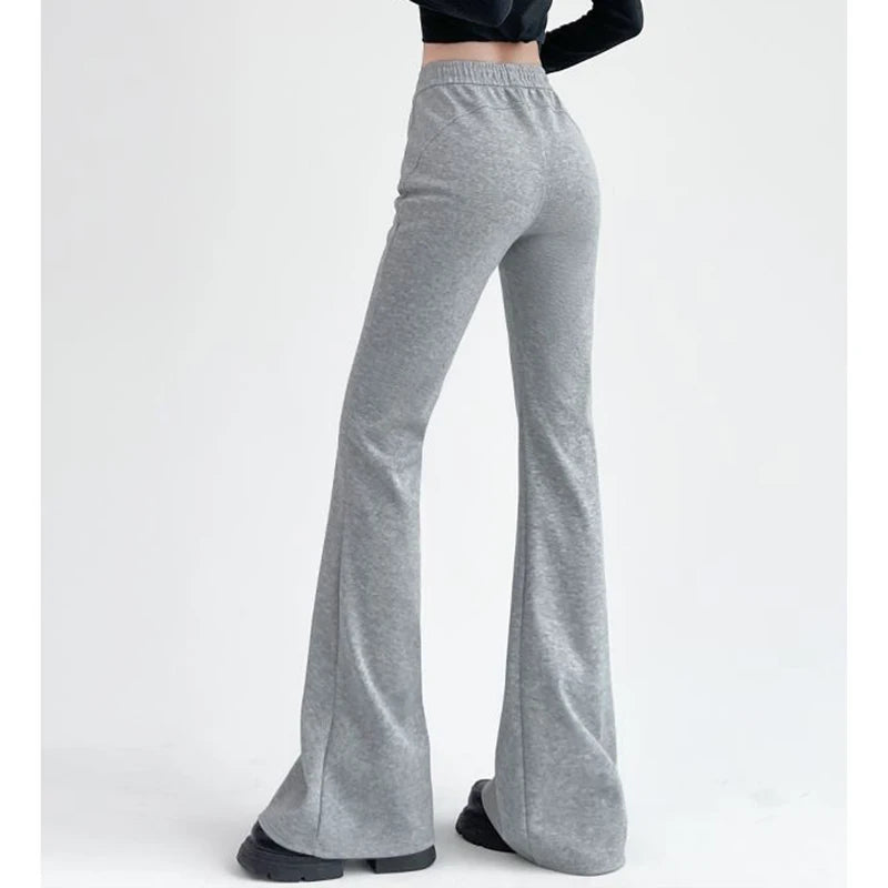 Women Classic High Waisted Flared Pants Lady Korean Drawstring Slim Fit Trousers Female Hot Sale Gray Casual Sweatpants