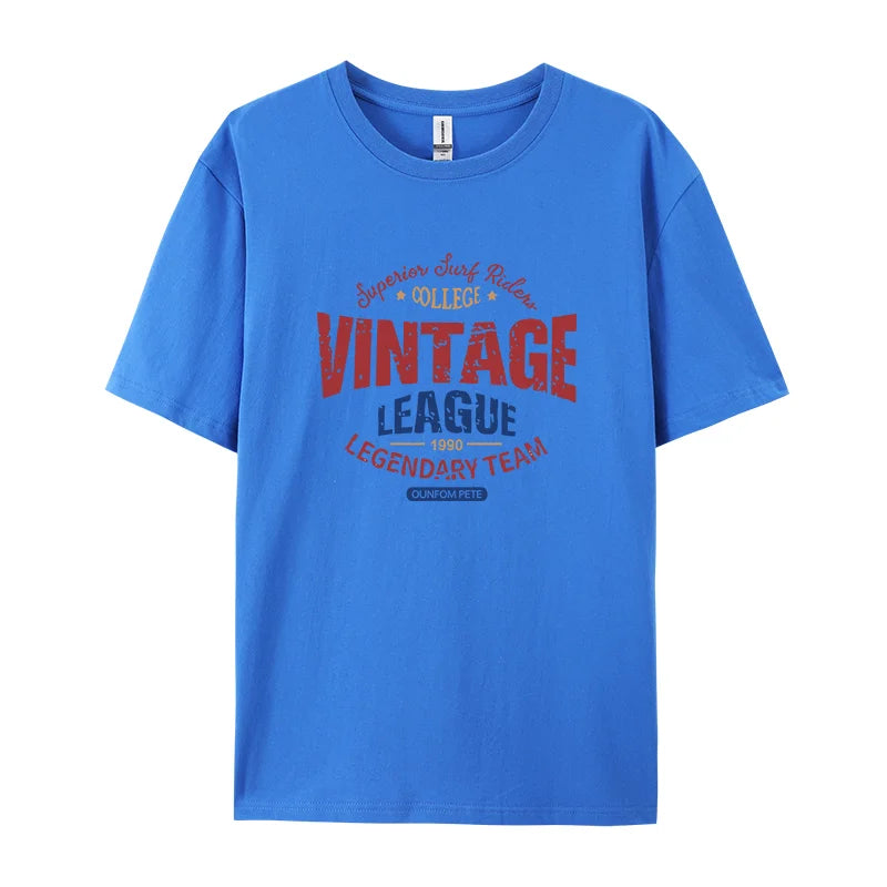 Vintage League Letter Print Womens T-Shirts Summer Fashion Cotton Tops Comfortable O-Neck Short Sleeve Soft Oversize Clothes