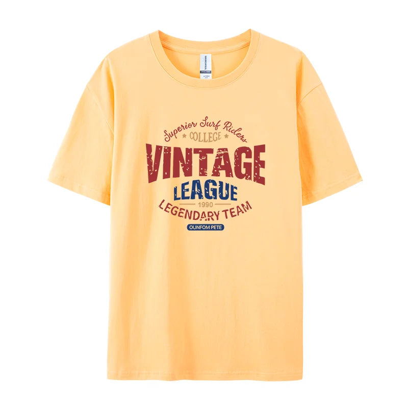 Vintage League Letter Print Womens T-Shirts Summer Fashion Cotton Tops Comfortable O-Neck Short Sleeve Soft Oversize Clothes