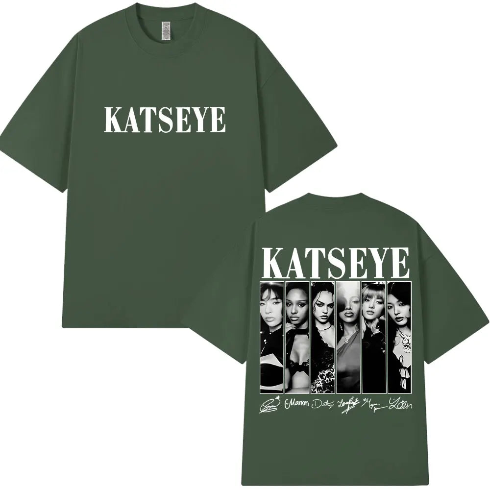 Vintage Korean Style Katseye Graphic T Shirts Kpop Fashion Men Women Popular T-shirt 100% Cotton Oversized T Shirts Streetwear