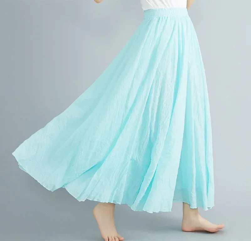 Fashion Cotton Linen Clothes Women Skirts Maxi Y2k Elegant Beach Saia Ropa Mujer Casual Vestido Boho Long Skirt Faldas Harajuku