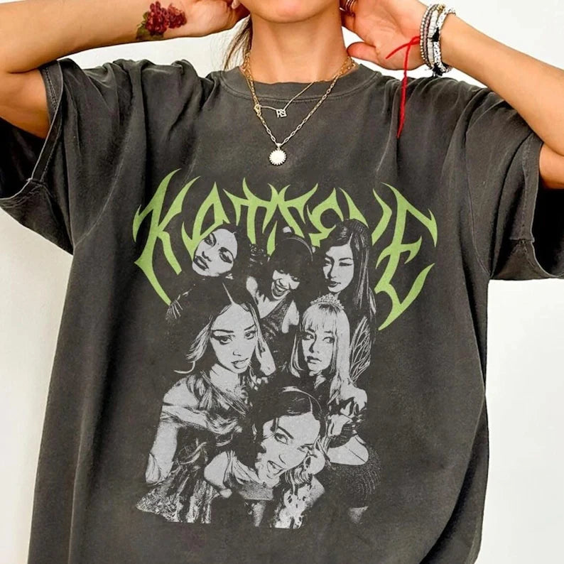 Women's Retro Vintage KATSEYE Gnarly T-Shirt Unisex Men Vintage Oversize Tee Cotton Streetwear Loose Short Sleeve Tops Tee