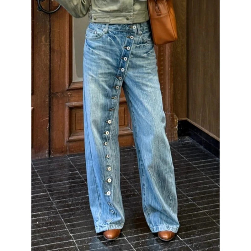 YIBASHU Women Blue Y2k Baggy Wide Jeans Grunge Jean Pants Vintage Harajuku Oversize Boyfriend Denim Trousers Alternative Clothes