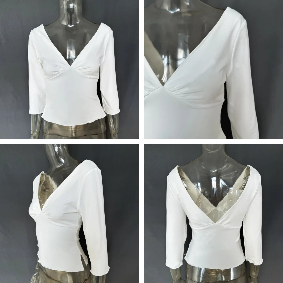 Absobe Women Sexy Deep V Half Sleeve T-shirt Backless Side Split Slim Solid Color 2026 Spring Summer Casual Top Streetwear