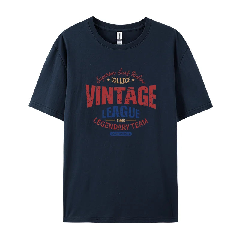 Vintage League Letter Print Womens T-Shirts Summer Fashion Cotton Tops Comfortable O-Neck Short Sleeve Soft Oversize Clothes