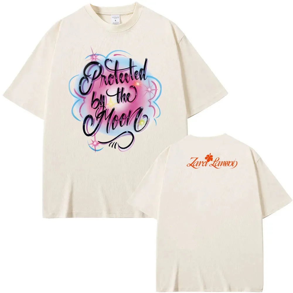 Zara Larsson-Protected By The Moon Baby Rib Tee Summer Singer's Same Style Tee-shirt Korean Style High Quality 100%Cotton Tops