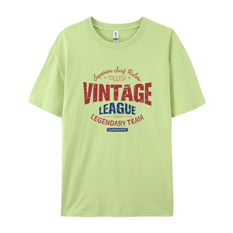 Vintage League Letter Print Womens T-Shirts Summer Fashion Cotton Tops Comfortable O-Neck Short Sleeve Soft Oversize Clothes