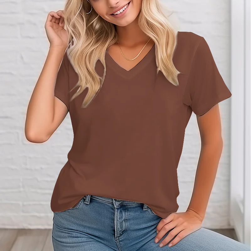 Women's short-sleeved T-shirt solid color design summer tops soft texture comfortable breathable personality daily wear