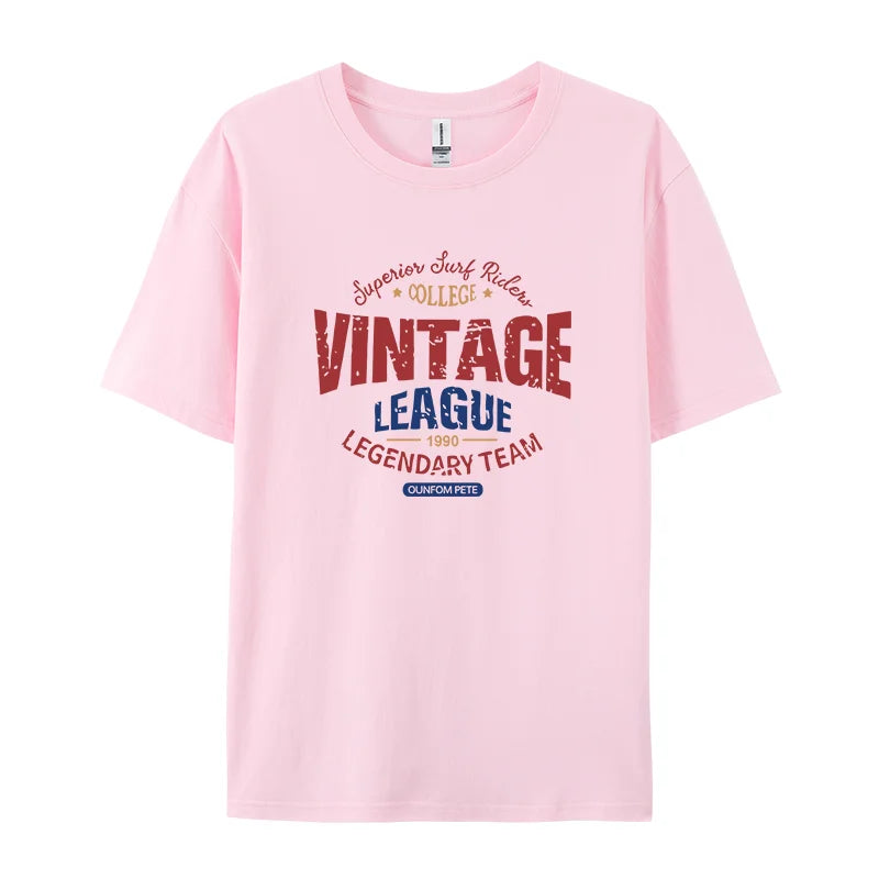 Vintage League Letter Print Womens T-Shirts Summer Fashion Cotton Tops Comfortable O-Neck Short Sleeve Soft Oversize Clothes