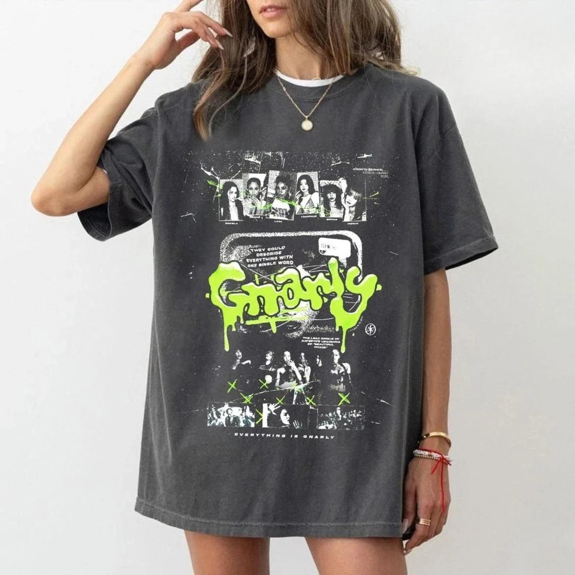 Women's Retro Vintage KATSEYE Gnarly T-Shirt Unisex Men Vintage Oversize Tee Cotton Streetwear Loose Short Sleeve Tops Tee