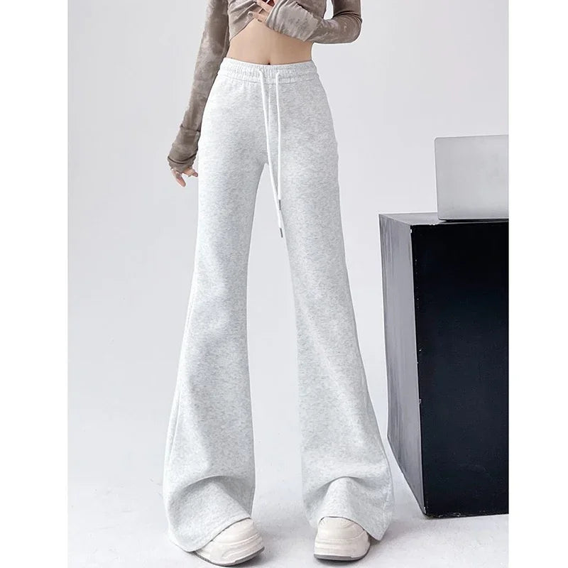 Women Classic High Waisted Flared Pants Lady Korean Drawstring Slim Fit Trousers Female Hot Sale Gray Casual Sweatpants