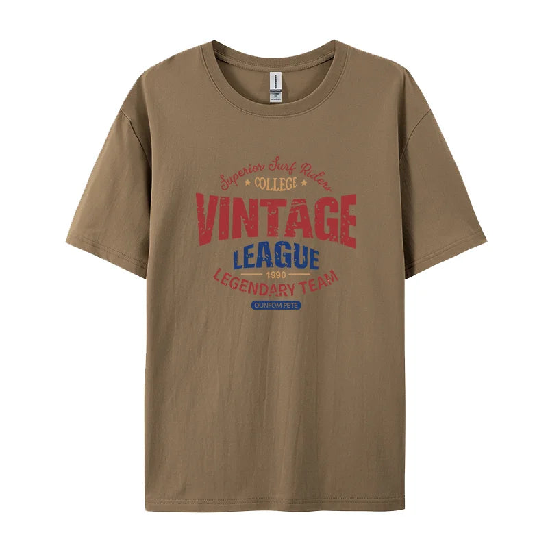 Vintage League Letter Print Womens T-Shirts Summer Fashion Cotton Tops Comfortable O-Neck Short Sleeve Soft Oversize Clothes