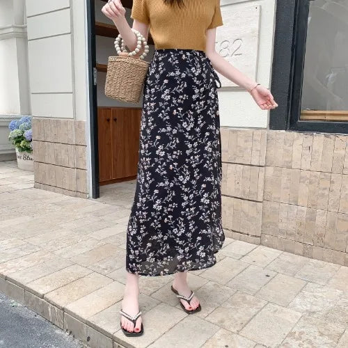 n Sle Midi Skirt Women's Vaion Ethnic Red Floral Print Chiffon Wrap around f Length Skirt Bodycon Sle