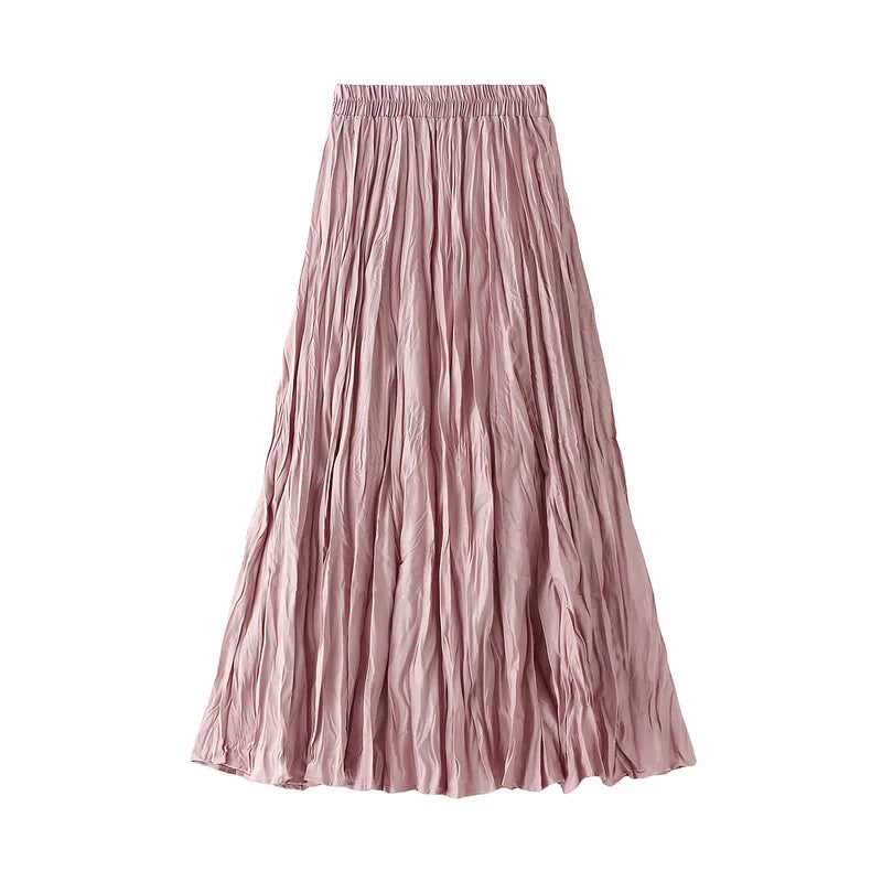 2022 Autumn Winter Wrinkled Black Pleated Skirt Women Korean Style Casual High Waisted A-Line Long Skirts Midi falda plisada
