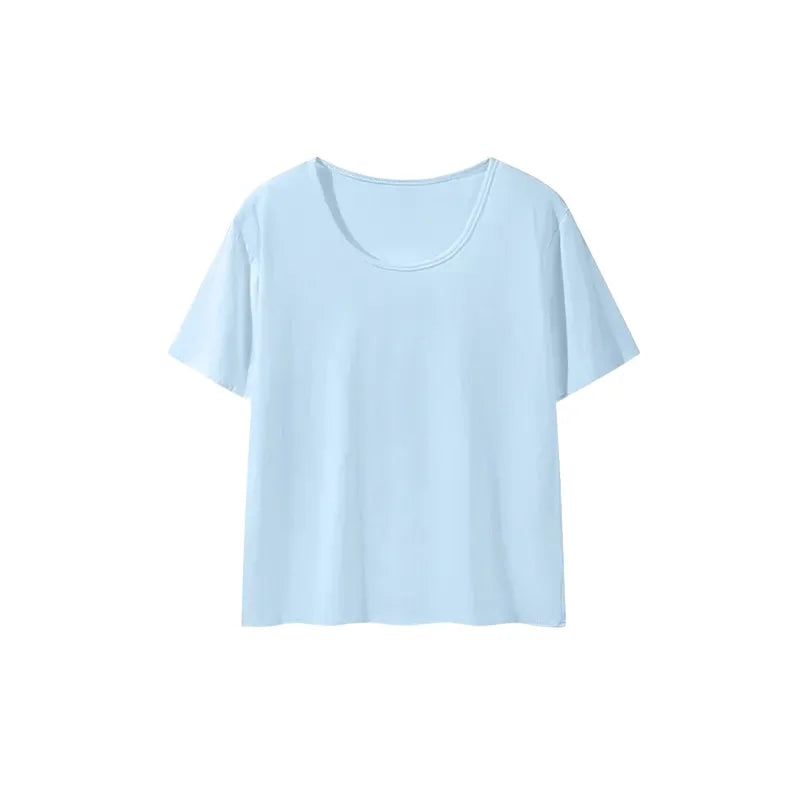 Sweet-style V-neck Loose-fit Short-sleeved T-shirt Women Summer Lazy-chic Versatile Casual Plain Colour Soft Cotton