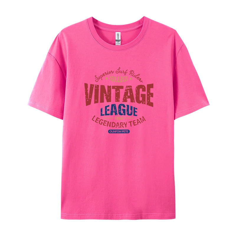 Vintage League Letter Print Womens T-Shirts Summer Fashion Cotton Tops Comfortable O-Neck Short Sleeve Soft Oversize Clothes