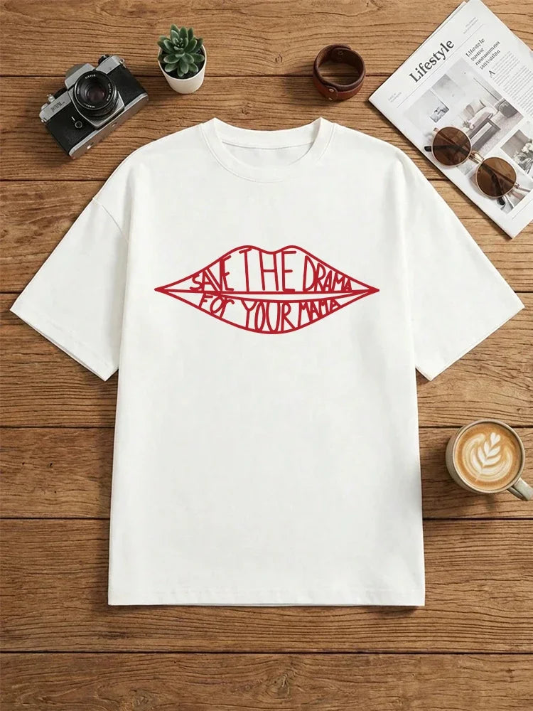 2026 Hot Sale Save the Drama for Your Mama T-Shirt Top Plus Size Women Kawaii Cotton Clothes O-neck Short Sleeve