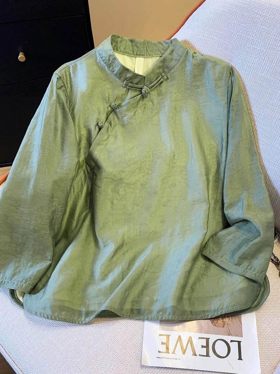 New Chinese Sle Stand Collar irt Women's Summer New Sle Zen Tea Costume Improved  Top Cotton Ethnic Faion