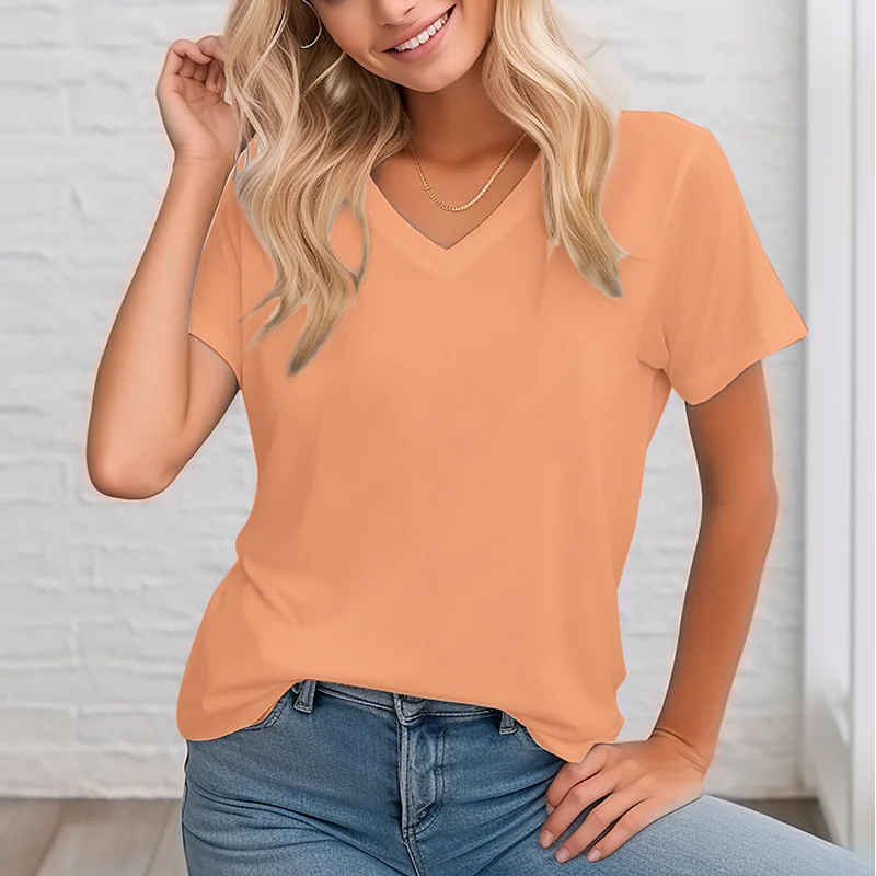 Women's short-sleeved T-shirt solid color design summer tops soft texture comfortable breathable personality daily wear