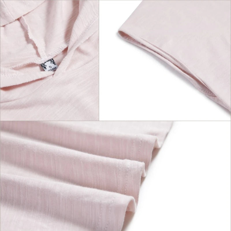 AOSSVIAO 2026 Summer Women's Short Sleeve Hooded T-Shirt Slub Cotton Korean Style Base Top Loose Casual Solid Color Tees
