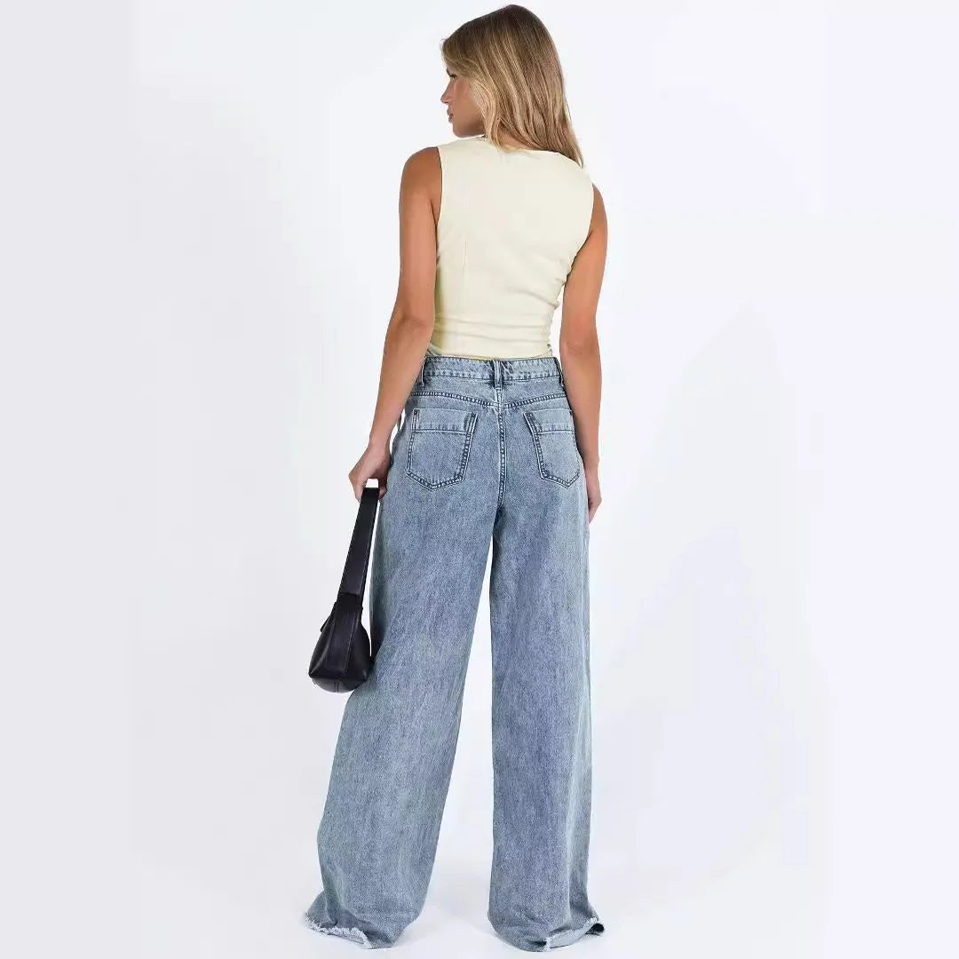 European and American casual loose denim pants for women