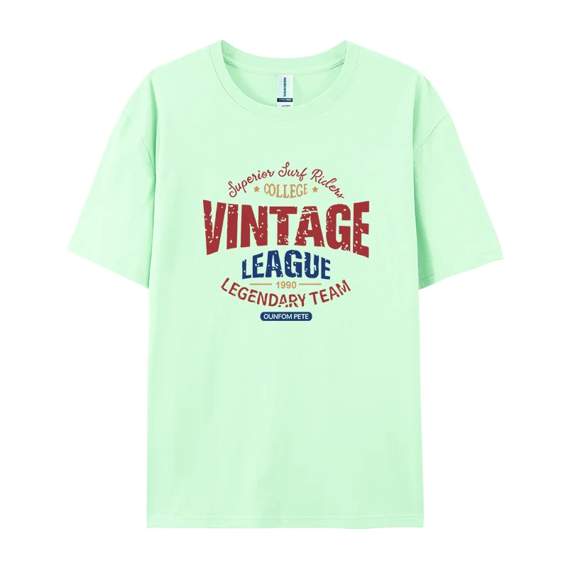 Vintage League Letter Print Womens T-Shirts Summer Fashion Cotton Tops Comfortable O-Neck Short Sleeve Soft Oversize Clothes