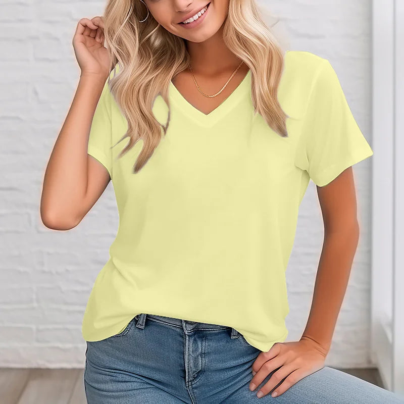 Women's short-sleeved T-shirt solid color design summer tops soft texture comfortable breathable personality daily wear