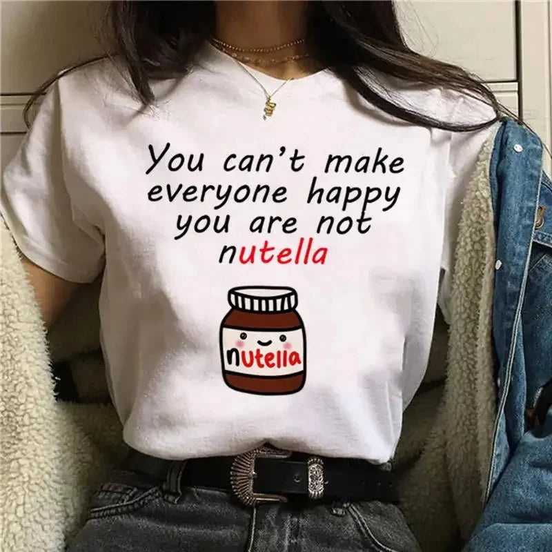 Ladies' New Kawaii Fashion Nutella Fun Printed T-shirt Harajuku Women's Cute Cartoon Korean Top T-shirt Women's Clothing
