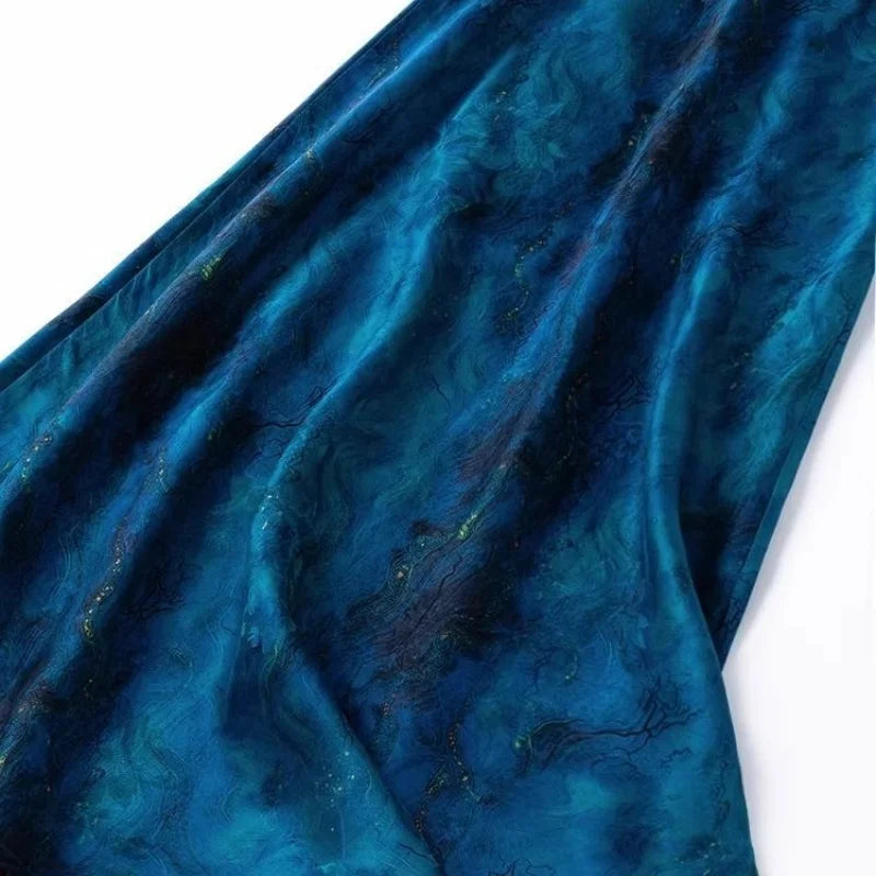 Limiguyue Blue High Waist Satin Skirt Women Flower Print Midi Skirts Casual Slim Silk Fishtail Spring Long Skirt Vintage 537A