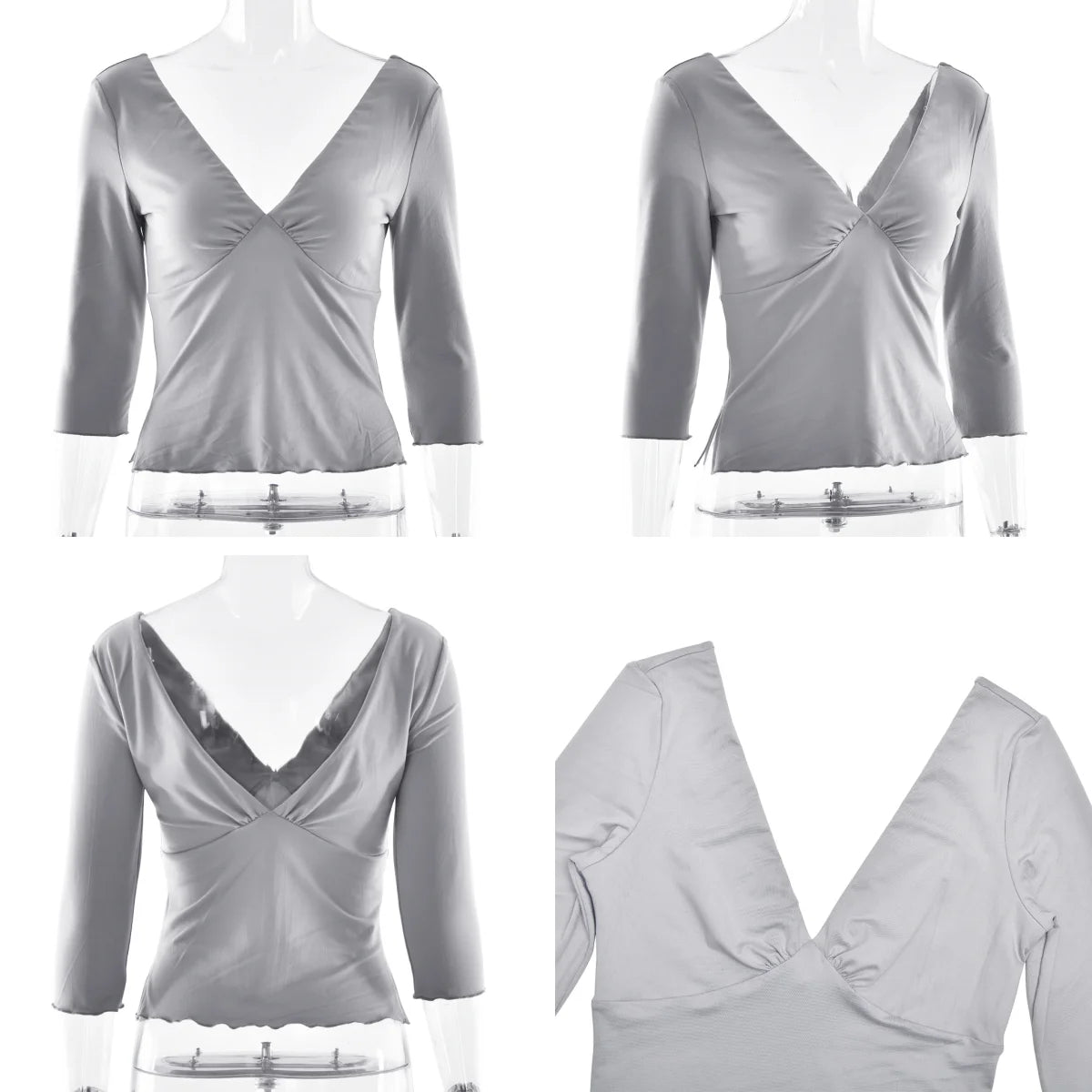 Absobe Women Sexy Deep V Half Sleeve T-shirt Backless Side Split Slim Solid Color 2026 Spring Summer Casual Top Streetwear