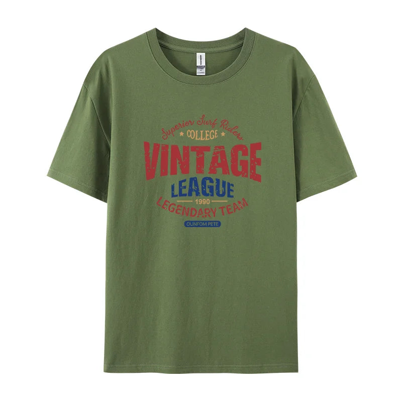 Vintage League Letter Print Womens T-Shirts Summer Fashion Cotton Tops Comfortable O-Neck Short Sleeve Soft Oversize Clothes