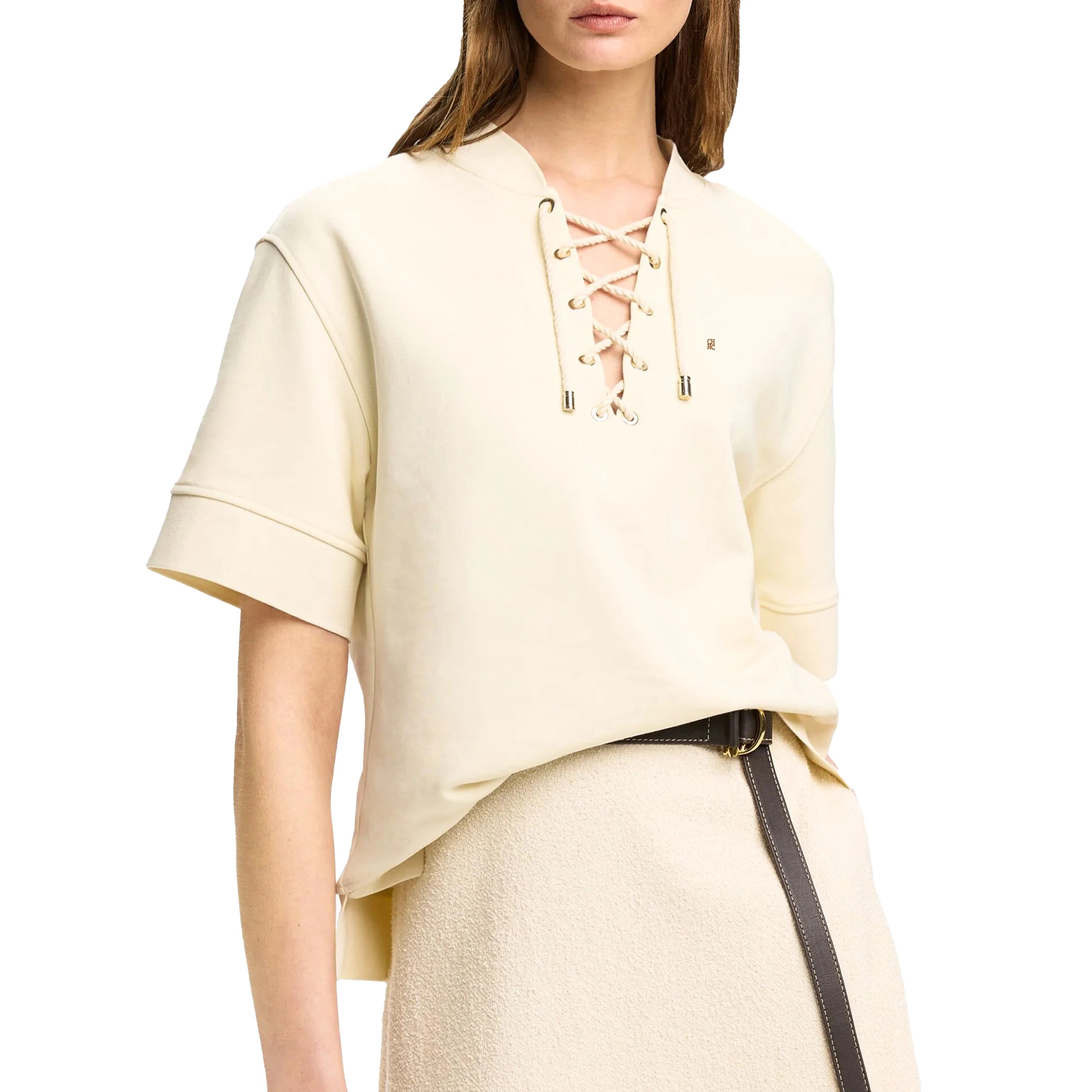 CHCH Summer Women Elegant Embroidery Shirt Small V Neck Blouse Female Comfortable Casual Tops Short-sleeved loose women's wear