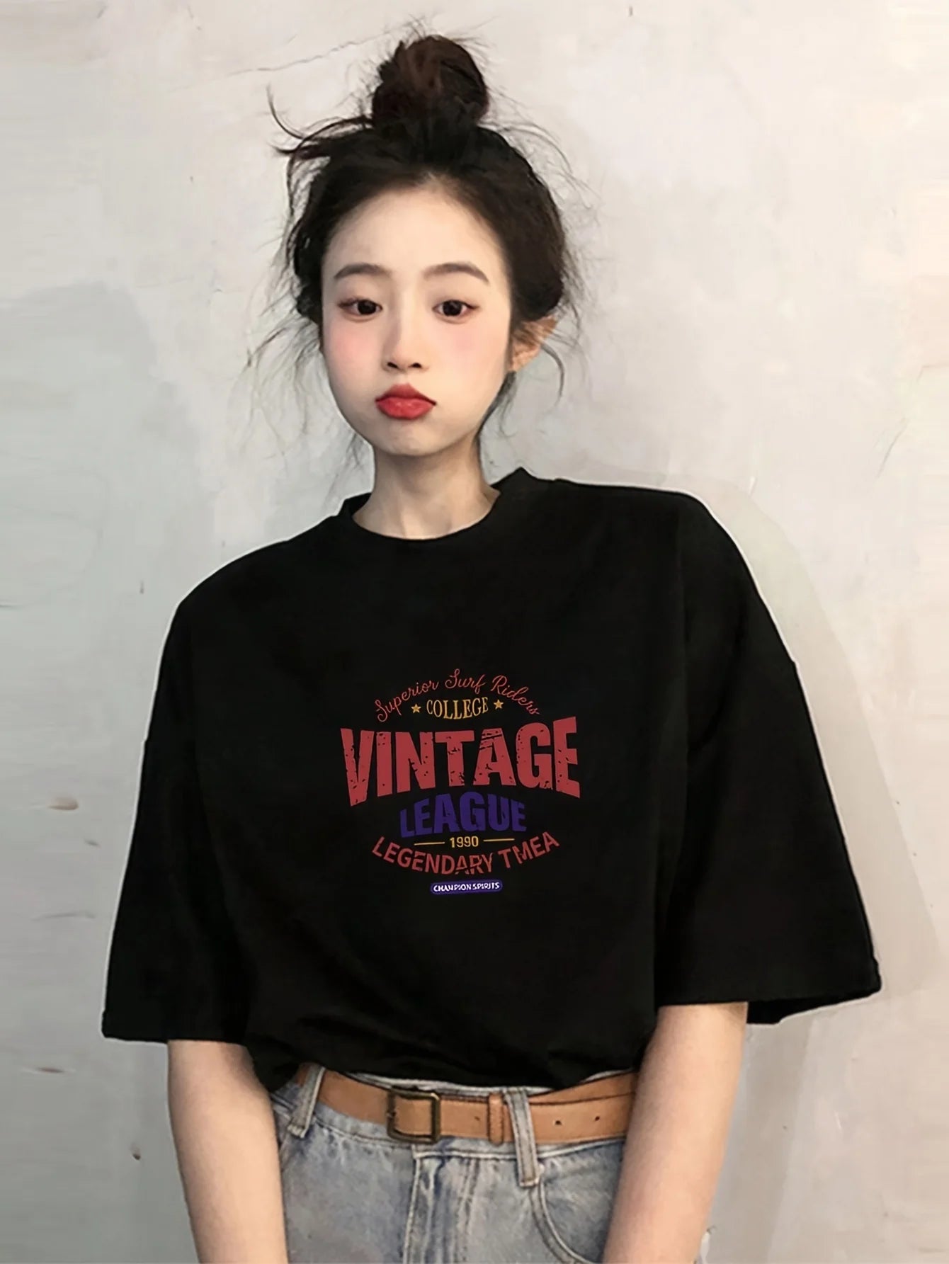 Vintage League Letter Print Womens T-Shirts Summer Fashion Cotton Tops Comfortable O-Neck Short Sleeve Soft Oversize Clothes