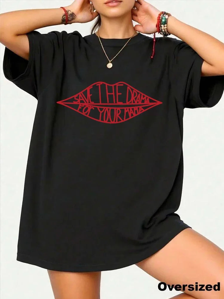 2026 Hot Sale Save the Drama for Your Mama T-Shirt Top Plus Size Women Kawaii Cotton Clothes O-neck Short Sleeve