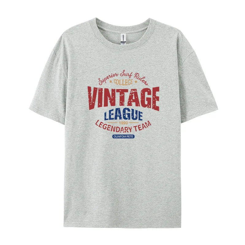 Vintage League Letter Print Womens T-Shirts Summer Fashion Cotton Tops Comfortable O-Neck Short Sleeve Soft Oversize Clothes